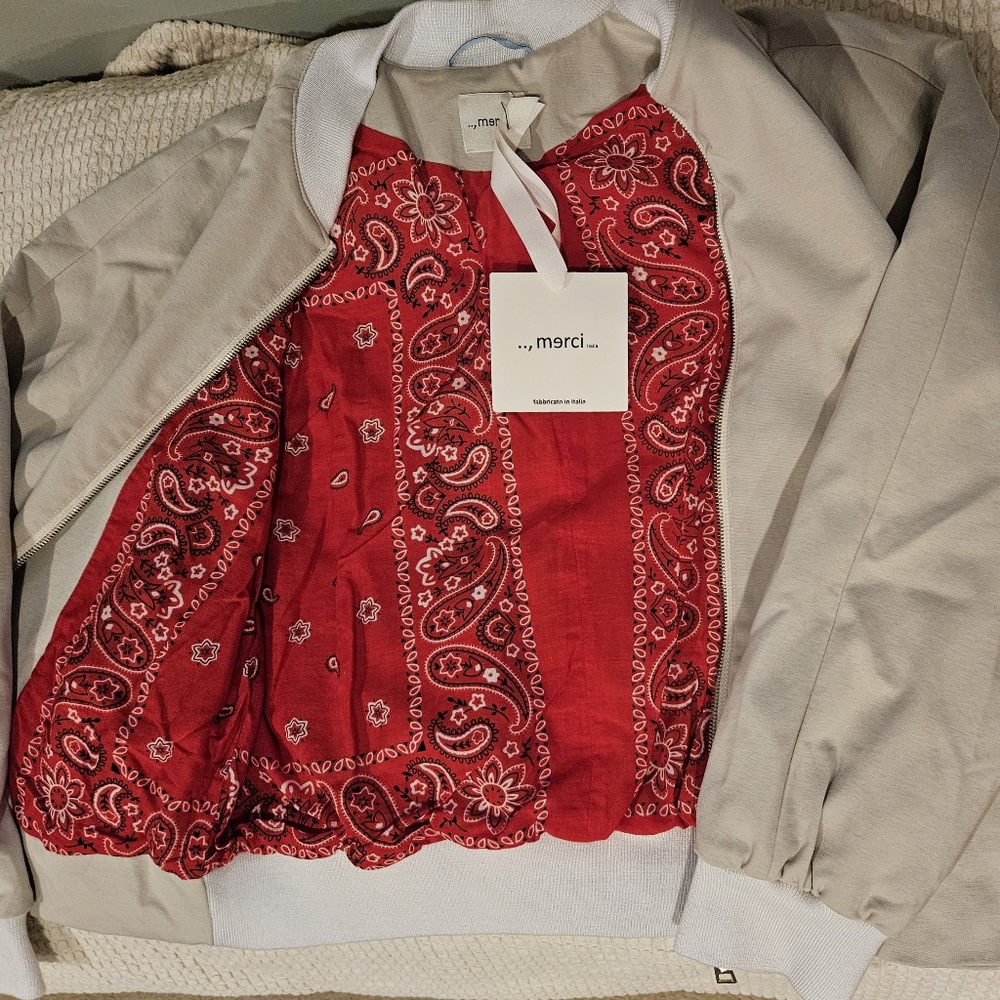 Merci Papyrus White Beige Zip Women's Bomber Jacket Outerwear - Retail $535 NWT